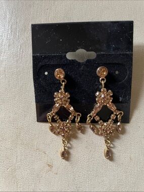 Gold-Tone Amber Crystal Dangle Chandelier Earrings